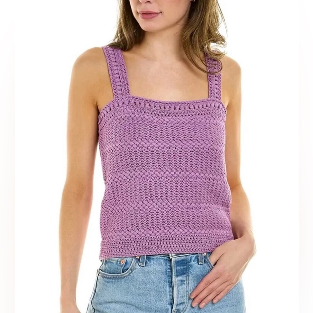Vince Womens Sweater XS Purple Cotton Crochet Knit Sleeveless Camisole Tank